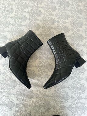 Napoleoni Black Quilted Leather Ankle Boots Pointy Square Toe Size 40